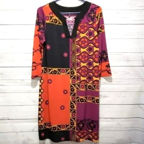 Tiana B. Bohemian Colorblock Shift Midi Dress 10 - Picture 1 of 9